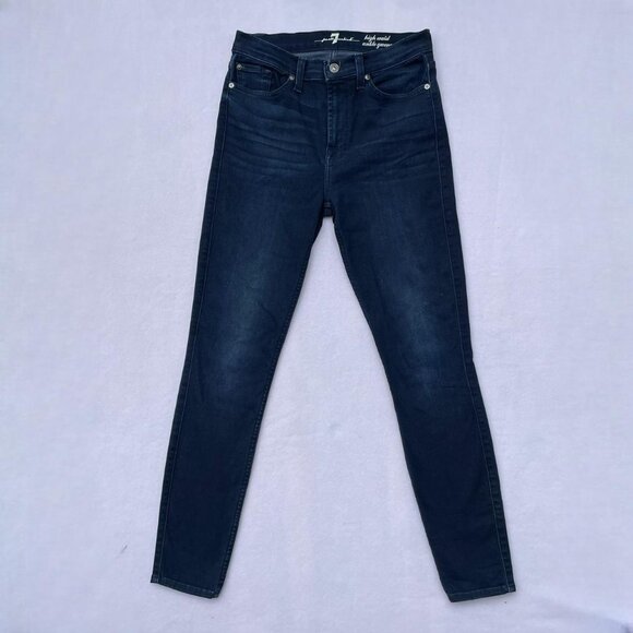 7 For All Mankind High Waist Ankle Gwenevere Dark Wash Skinny Jeans Size 28 Fall - Picture 1 of 8